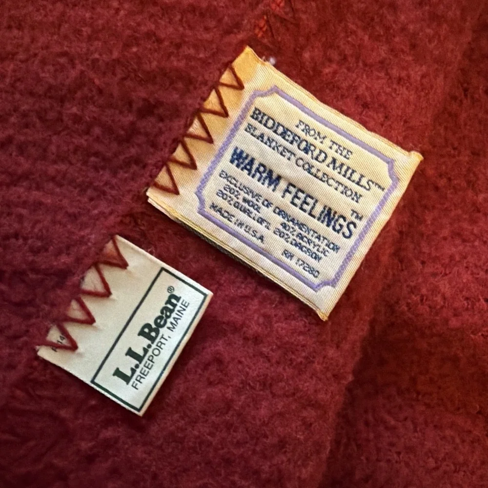 VTG LL Bean Freeport USA Wool Blanket RED 80x80 Biddeford Mills Warm Feelings